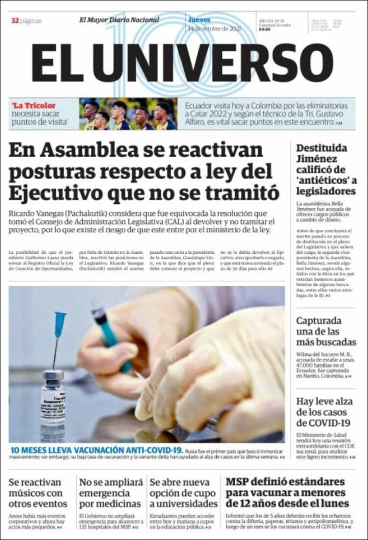 Portada de El Universo - Ecuador (Ecuador)