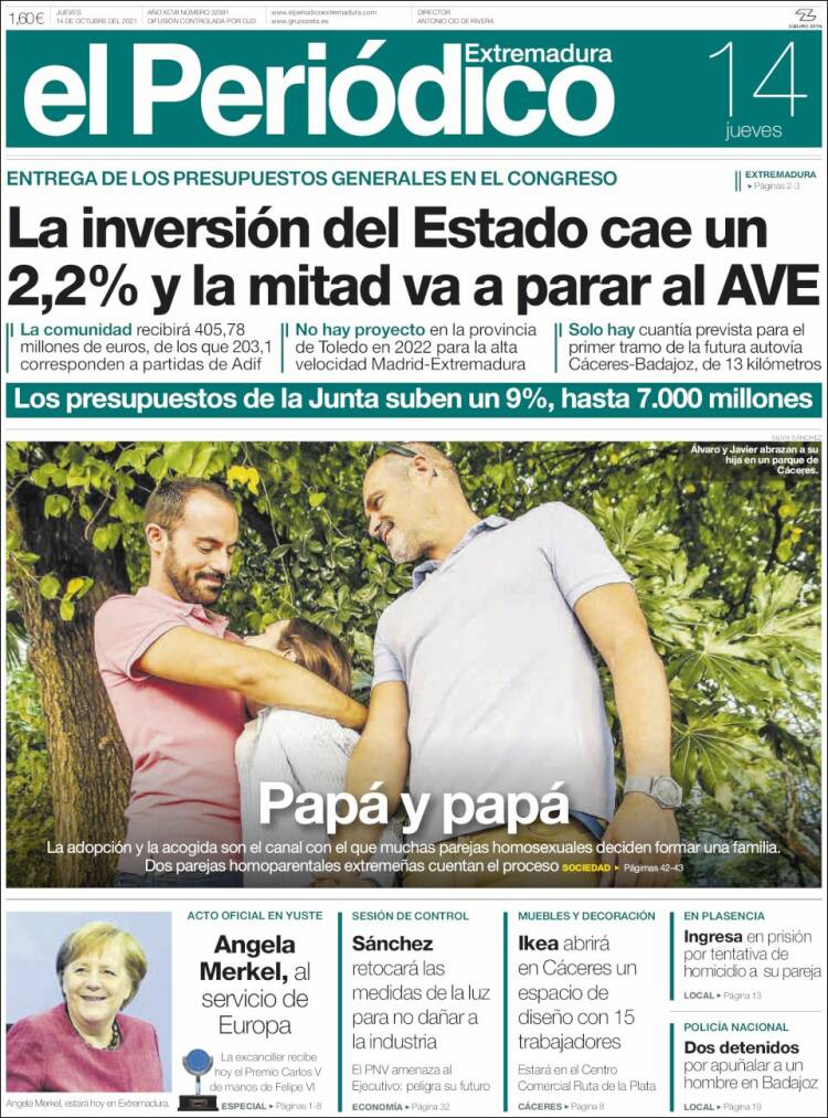 Portada de El Periódico de Extremadura (España)