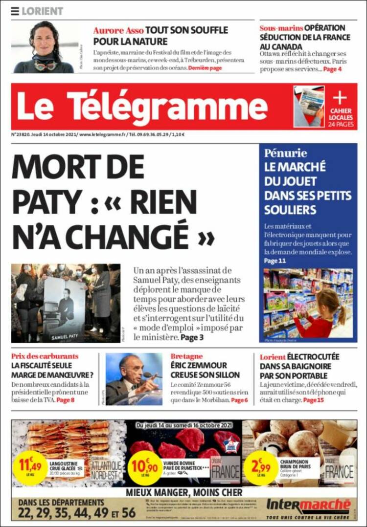 Portada de Télégramme (Francia)