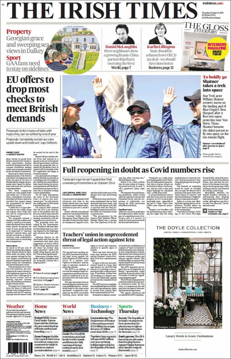 Portada de Irish Times (Irlanda)