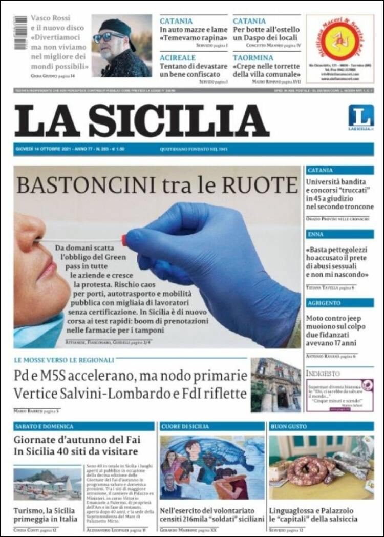 Portada de La Sicilia (Italia)