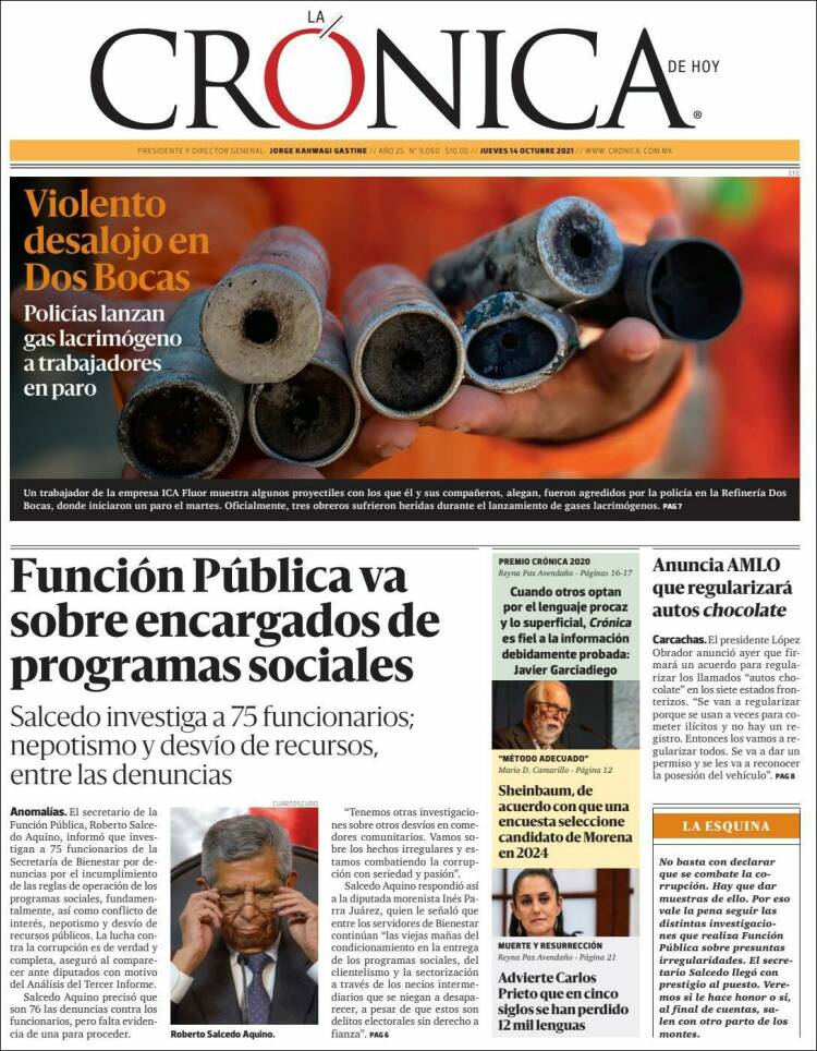 Portada de La Crónica de Hoy (M&eacute;xico)