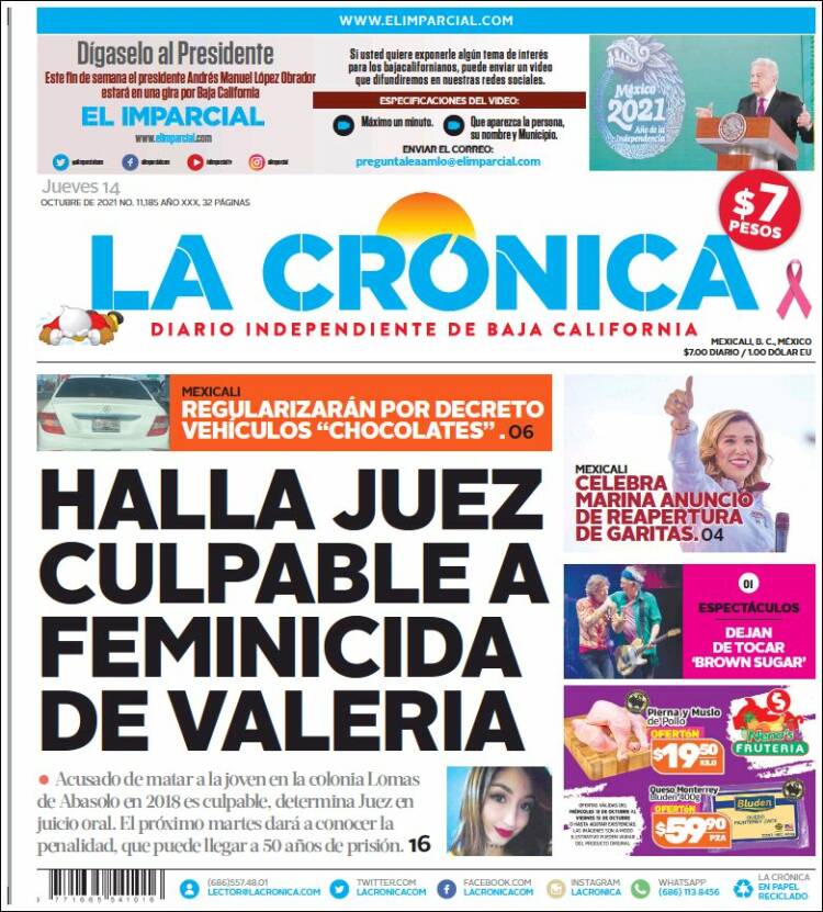 Portada de La Crónica de Baja California (M&eacute;xico)