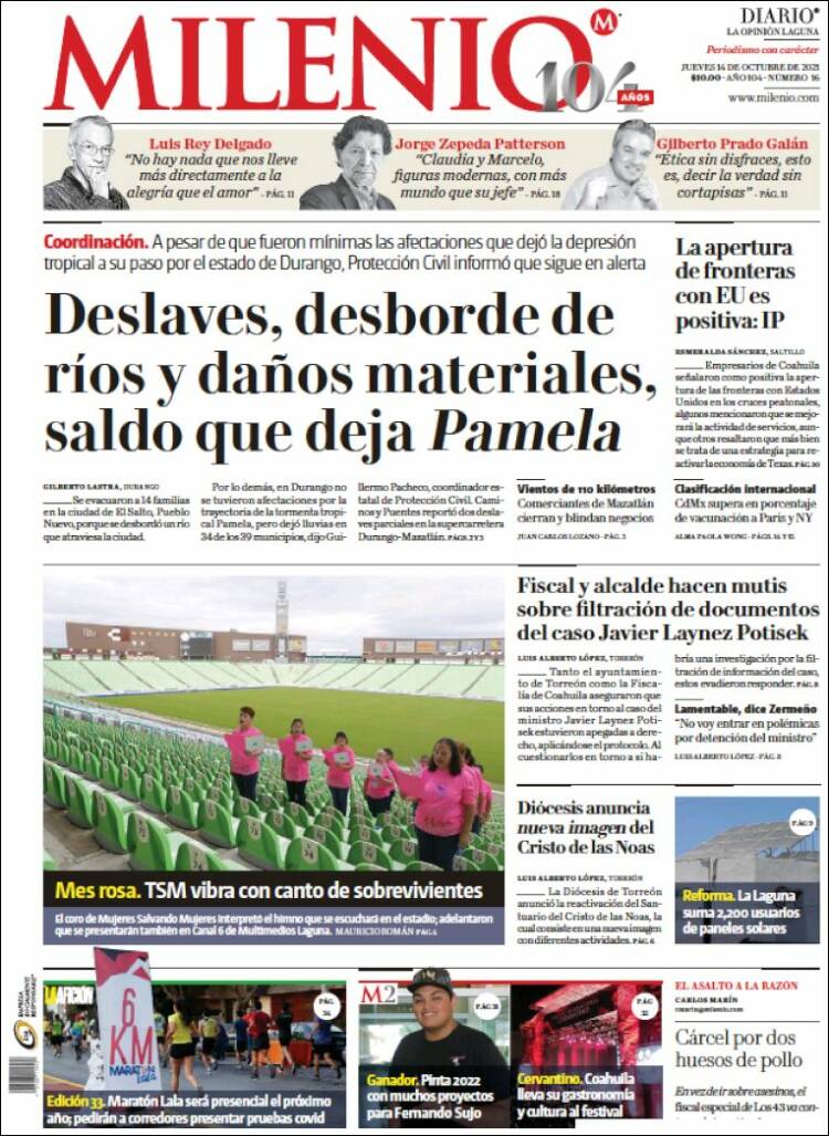 Portada de Milenio - Laguna (Mexique)