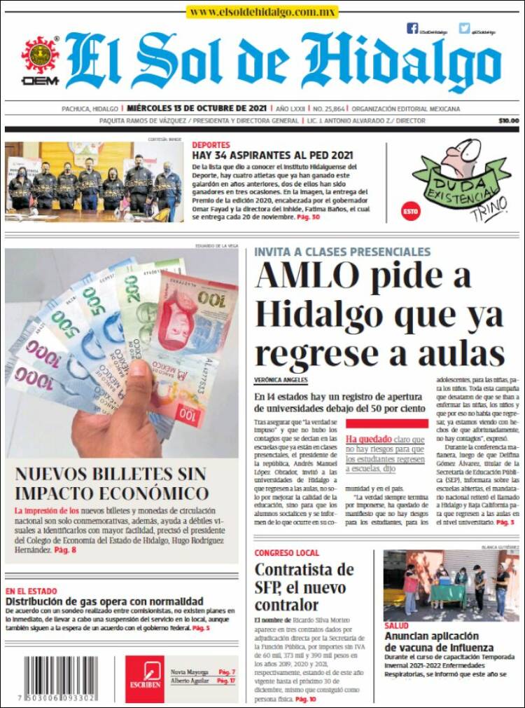 Portada de El Sol de Hidalgo (Mexique)