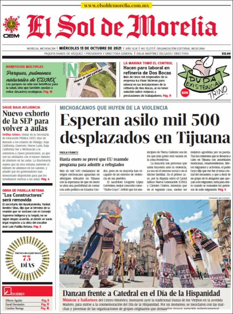 Portada de El Sol de Morelia (M&eacute;xico)