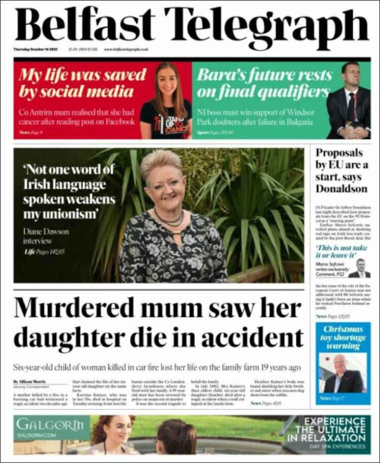 Portada de Belfast Telegraph (Reino Unido)