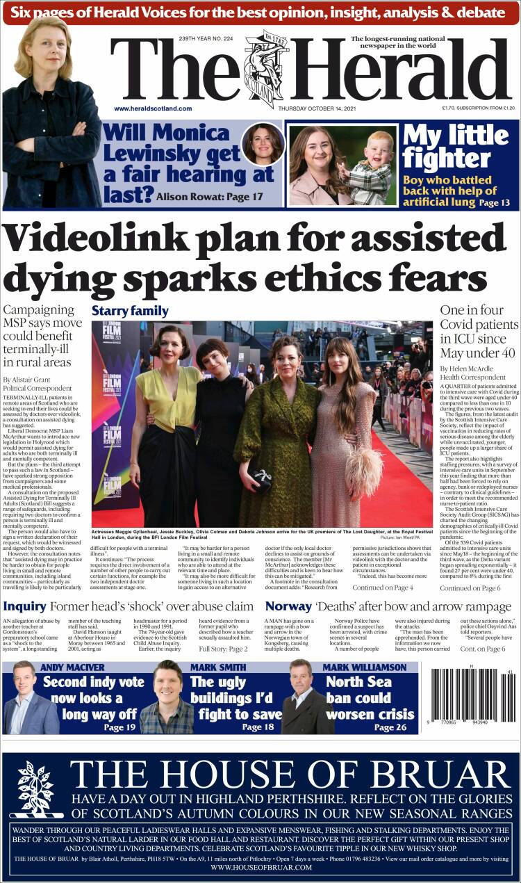 Portada de The Herald (Reino Unido)
