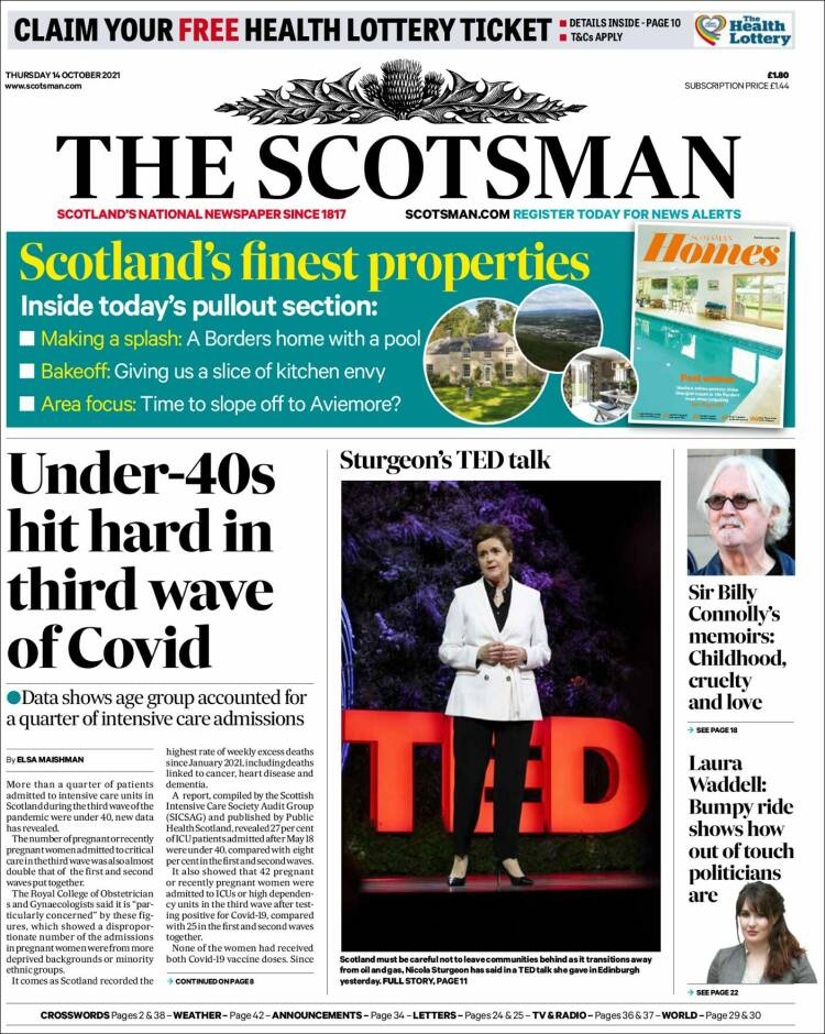 Portada de The Scotsman (Reino Unido)