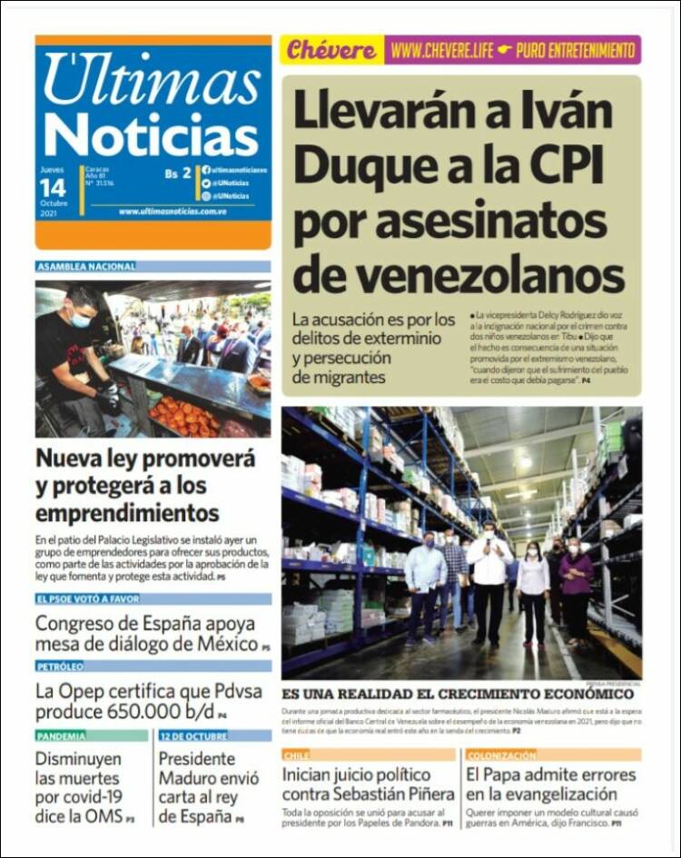 Portada de Últimas Noticias (Venezuela)