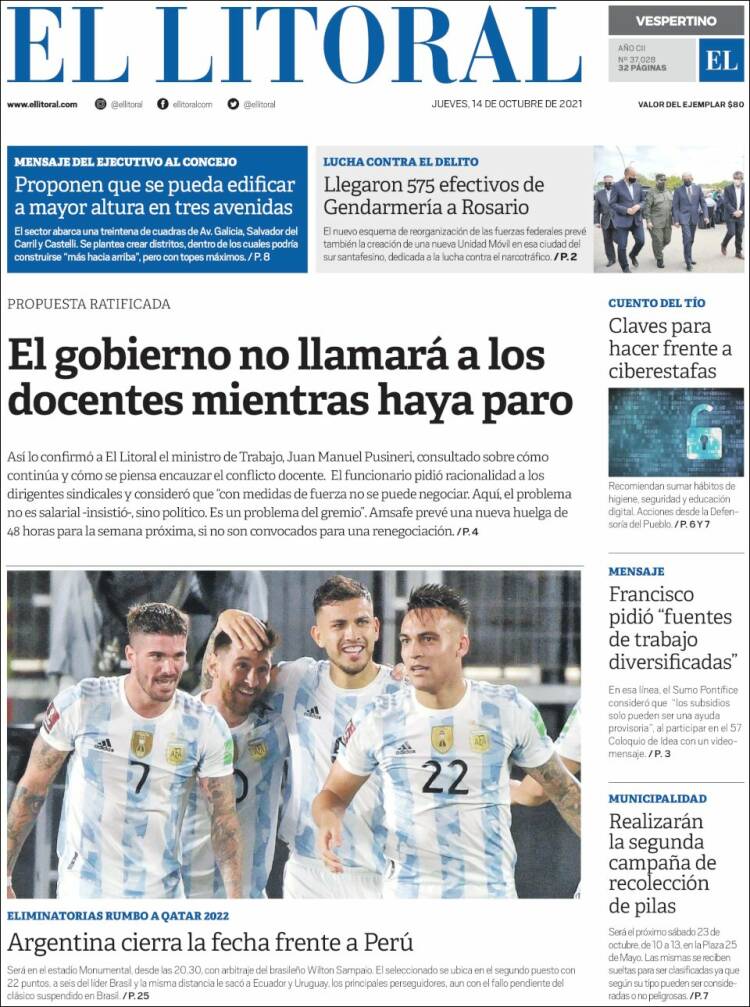 Portada de Diario El Litoral (Argentina)