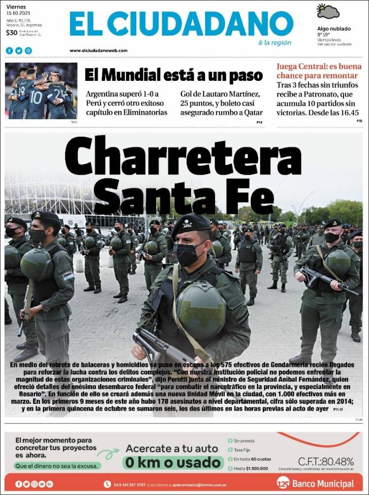 Portada de Diario El Ciudadano (Argentina)