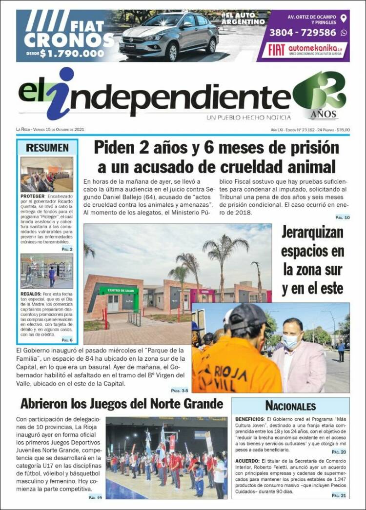Portada de El Independiente (Argentina)