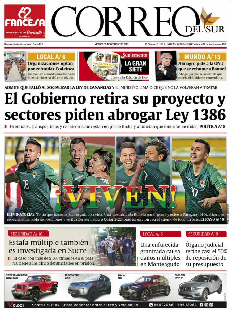 Portada de Correo Sur (Bolivia)