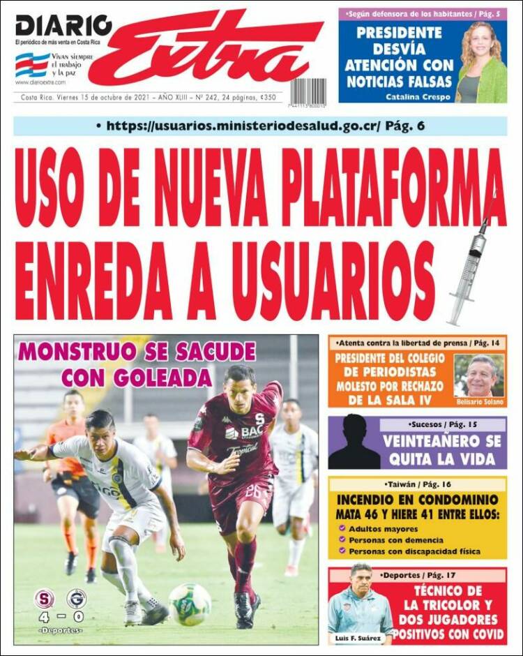 Portada de Diario Extra (Costa Rica)
