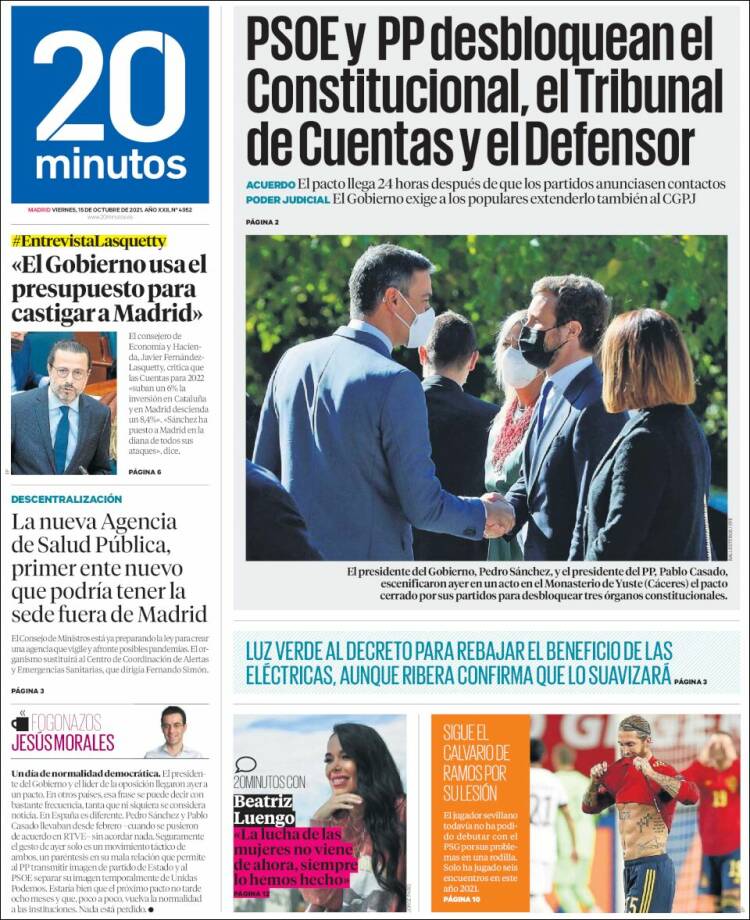 Portada de 20 Minutos - Madrid (España)