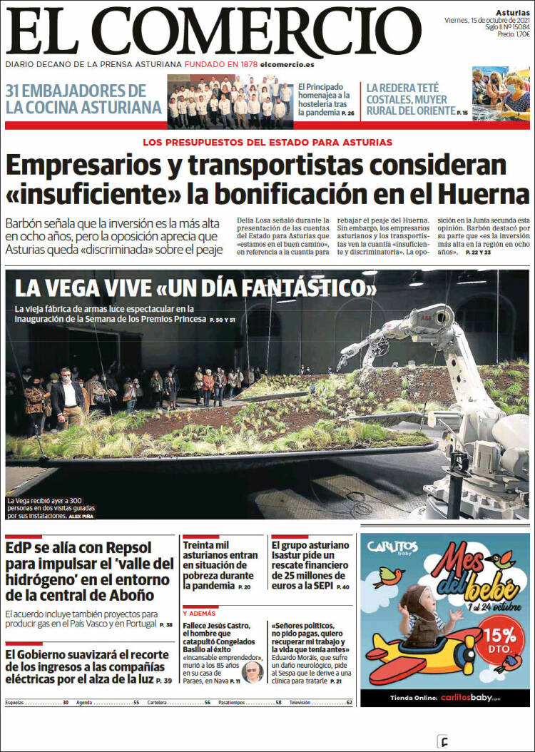 Portada de El Comercio (España)