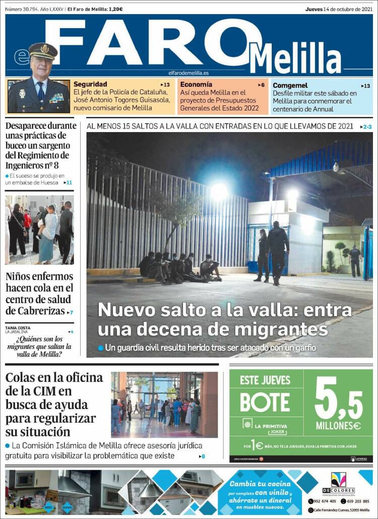Portada de El Faro de Melilla (España)