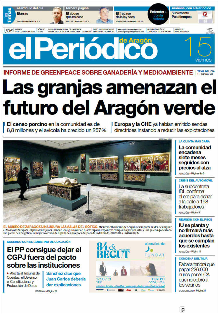 Portada de El Periódico de Aragón (España)