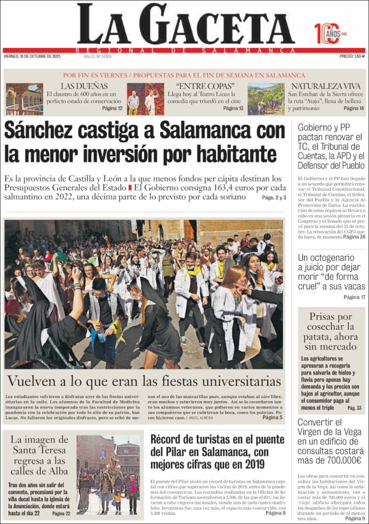 Portada de La Gaceta de Salamanca (España)
