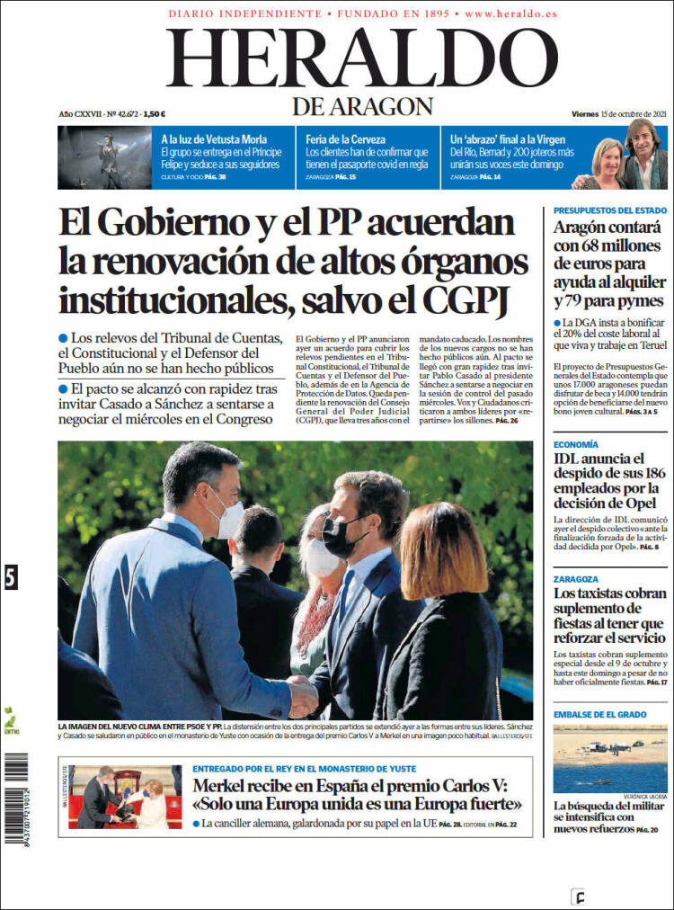 Portada de Heraldo de Aragón (España)