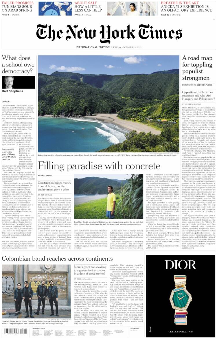 Portada de International New York Times (Europa)