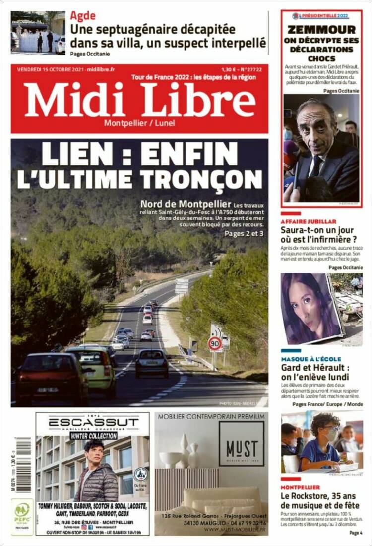 Portada de Midi Libre (Francia)