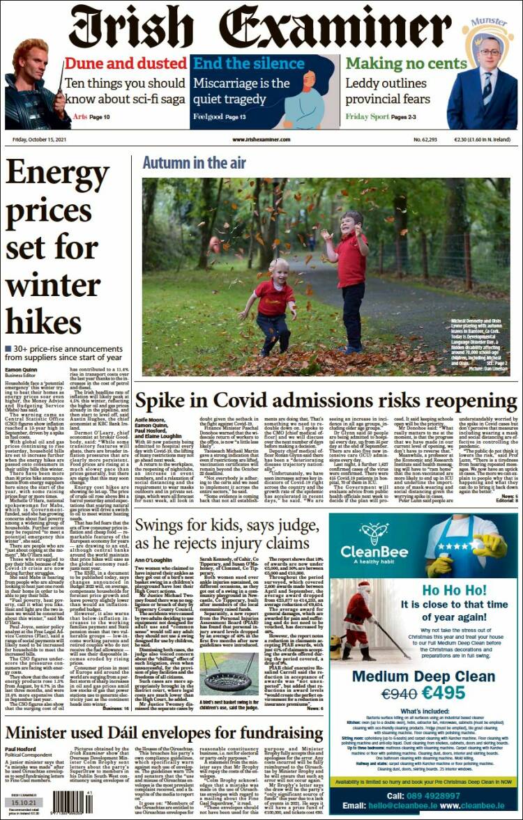 Portada de Irish Examiner (Irlanda)