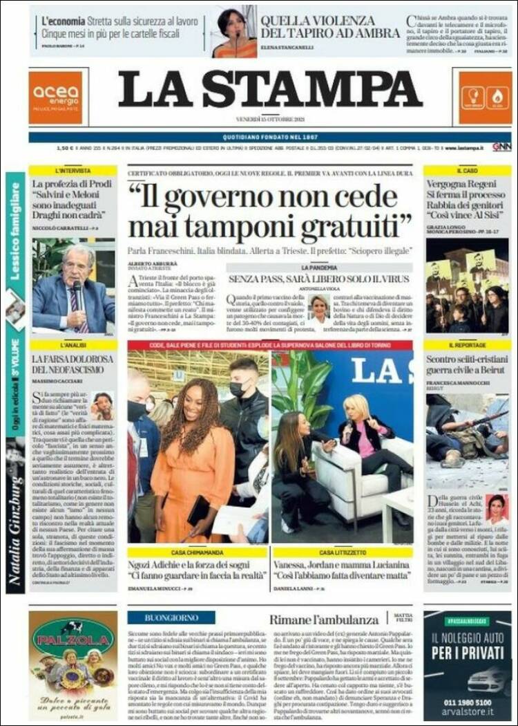 Portada de La Stampa (Italia)