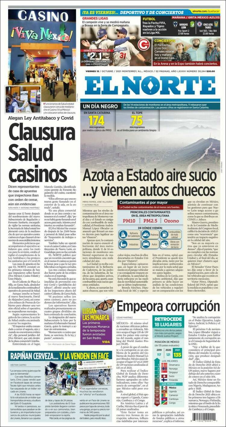 Portada de El Norte (M&eacute;xico)