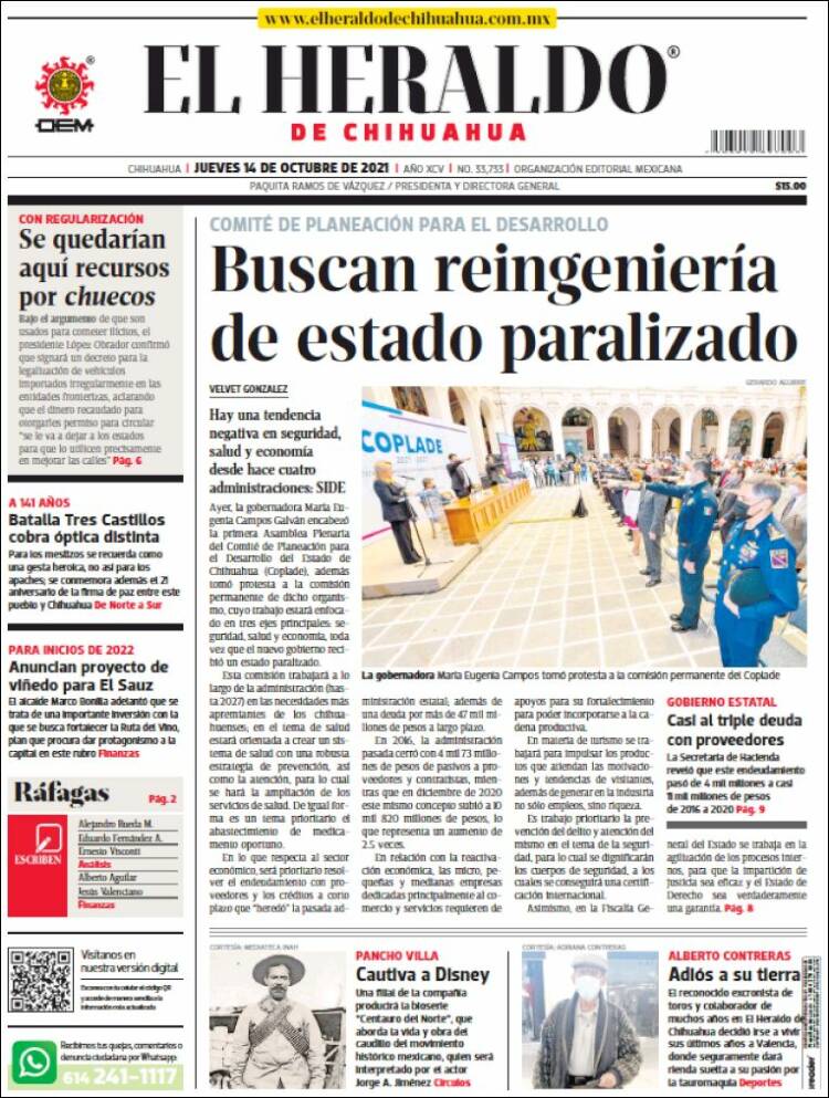 Portada de El Heraldo de Chihuahua (M&eacute;xico)