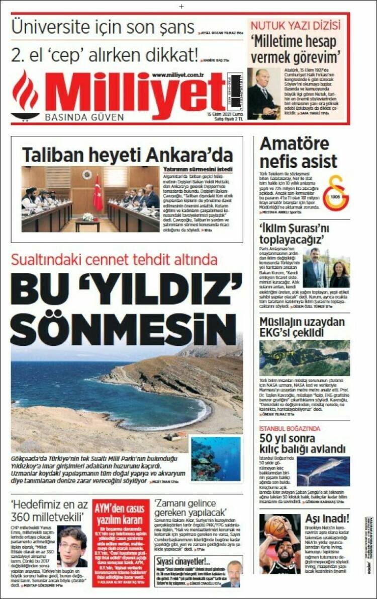 Portada de Milliyet (Turqu&iacute;a)