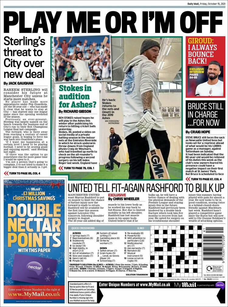Portada de Daily Mail Sport (Reino Unido)