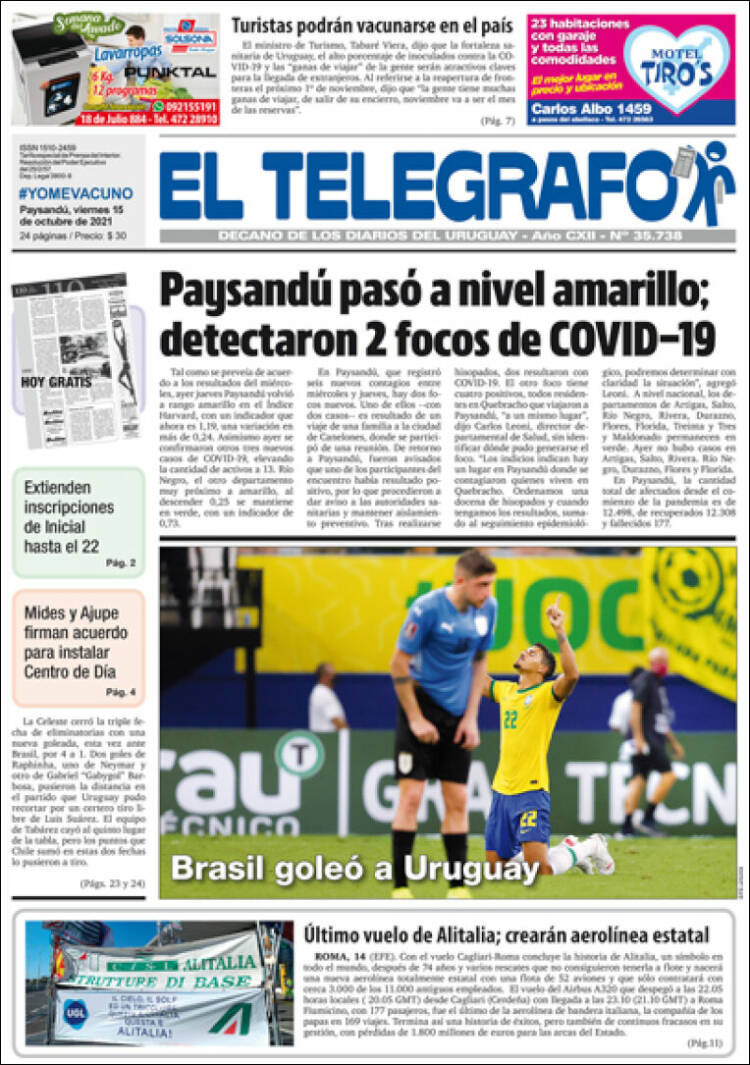 Portada de El Telégrafo (Uruguay)
