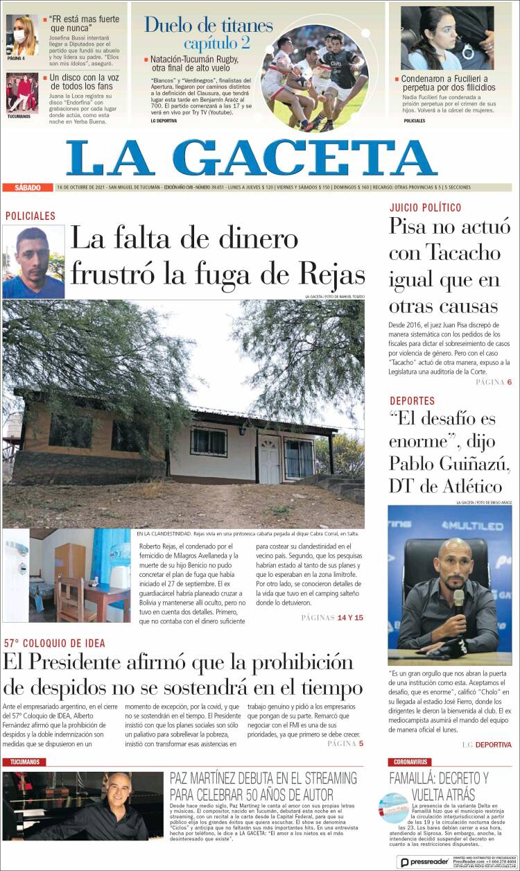 Portada de La Gaceta (Argentina)