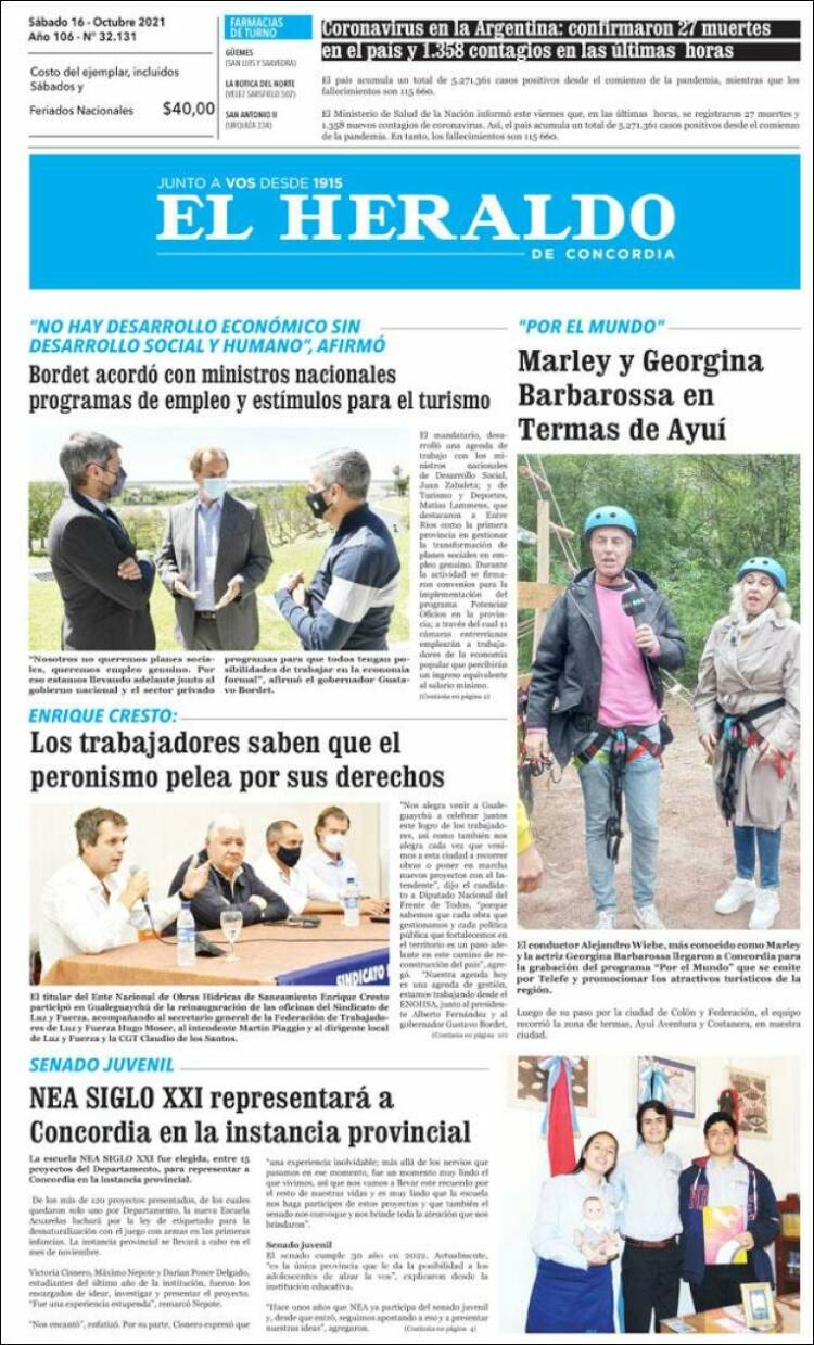 Portada de El Heraldo de Concordia (Argentina)