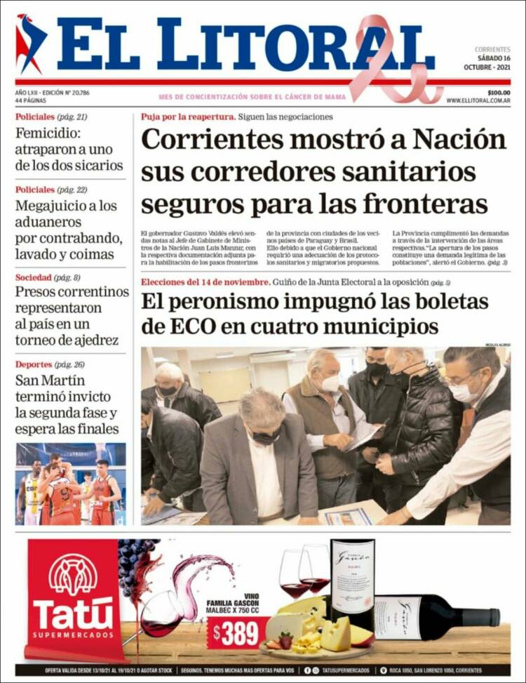 Portada de El Litoral Corrientes (Argentina)