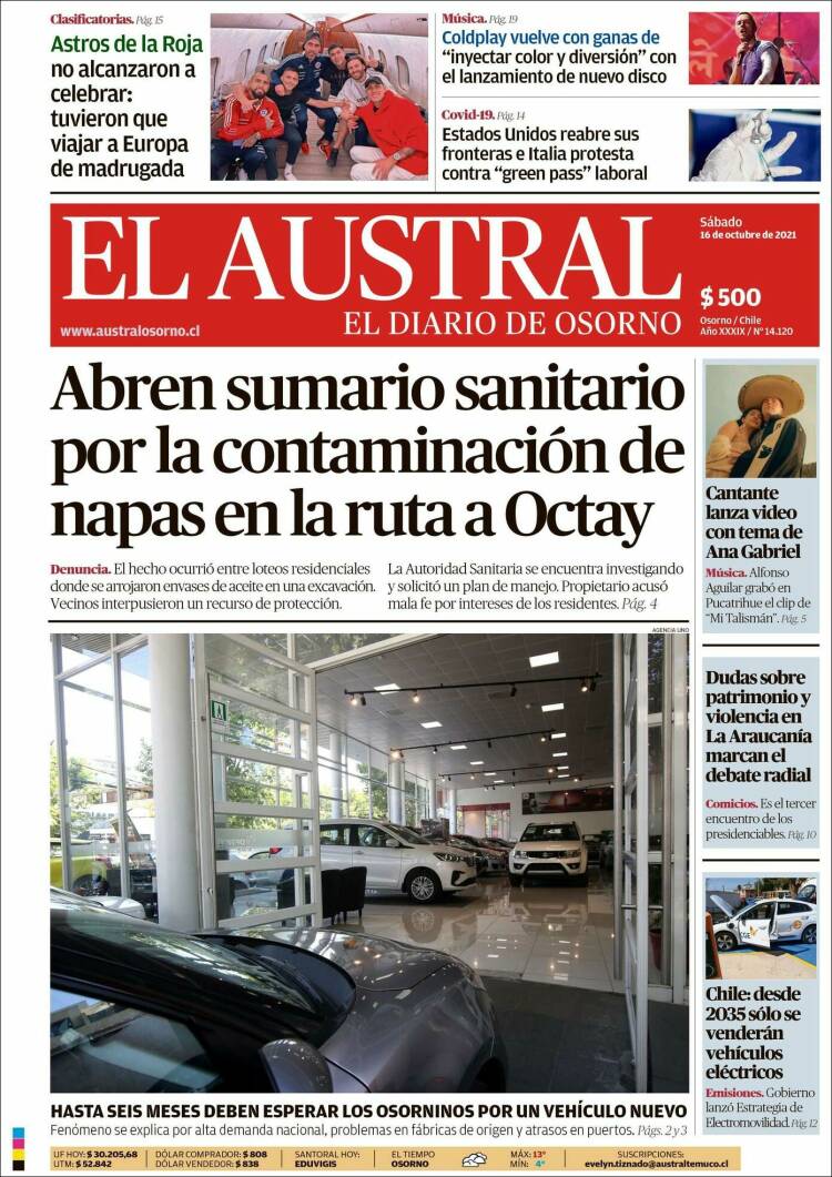 Portada de El Austral de Osorno (Chile)