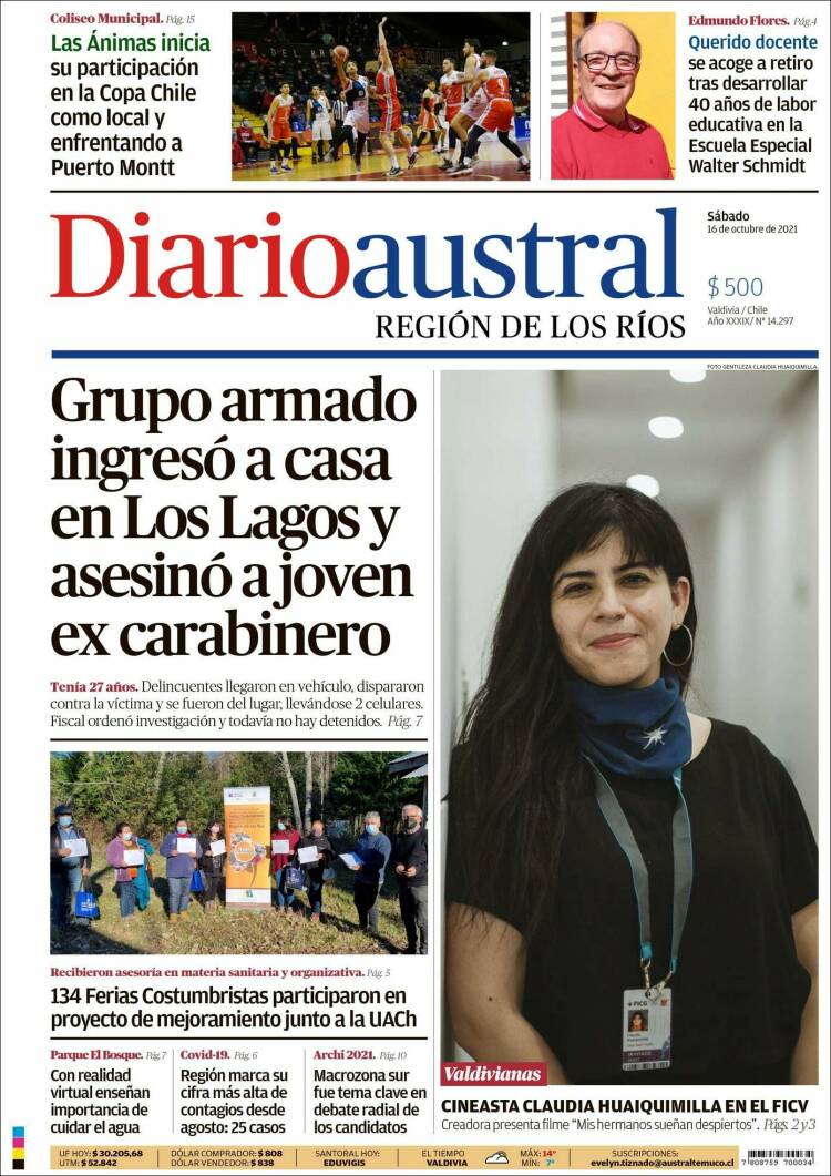 Portada de El Diario Austral de Valdivia (Chile)