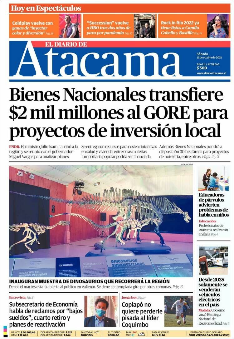 Portada de Diario de Atacama (Chile)