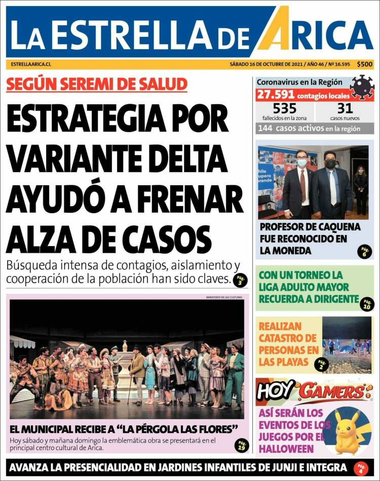 Portada de La Estrella de Arica (Chile)