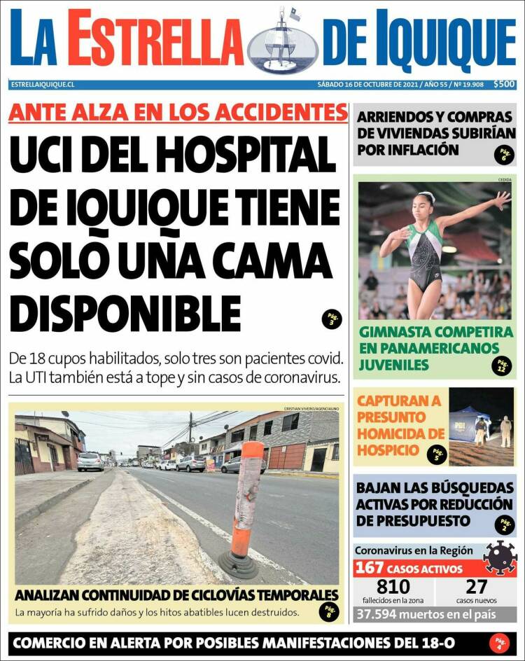 Portada de La Estrella de Iquique (Chile)