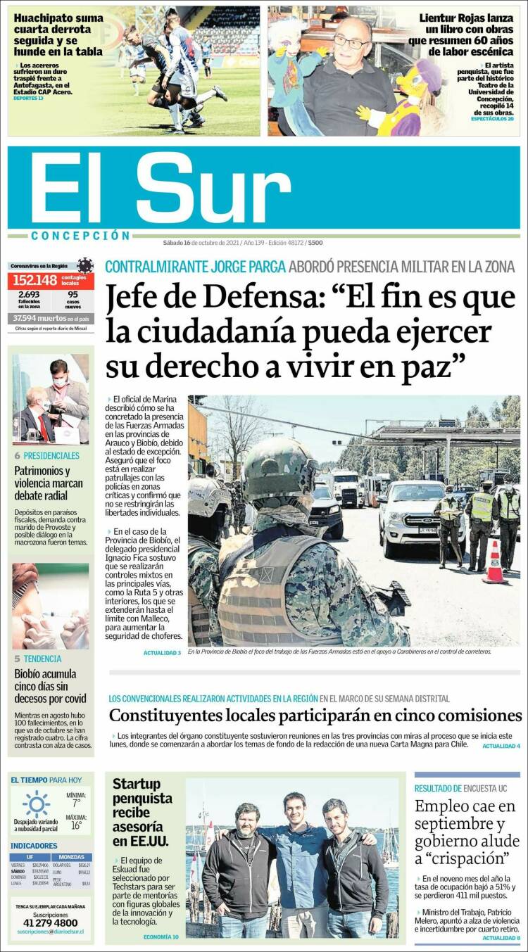 Portada de El Sur (Chile)