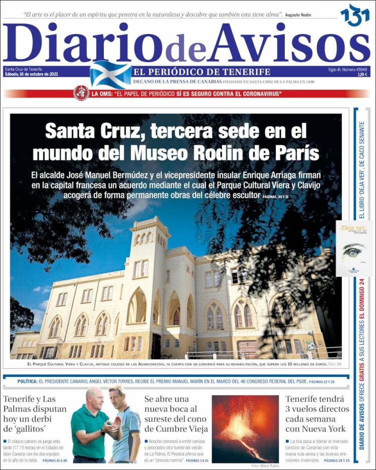 Portada de Diarios de Avisos (España)