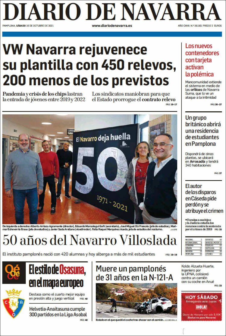 Portada de Diario de Navarra (España)