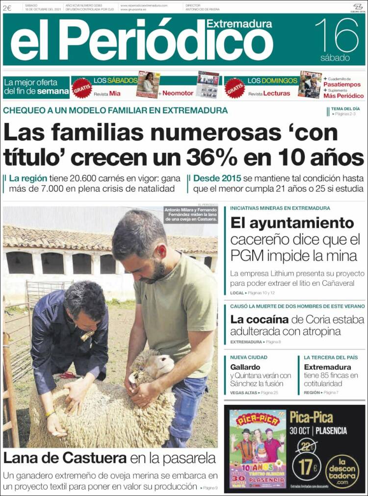 Portada de El Periódico de Extremadura (España)