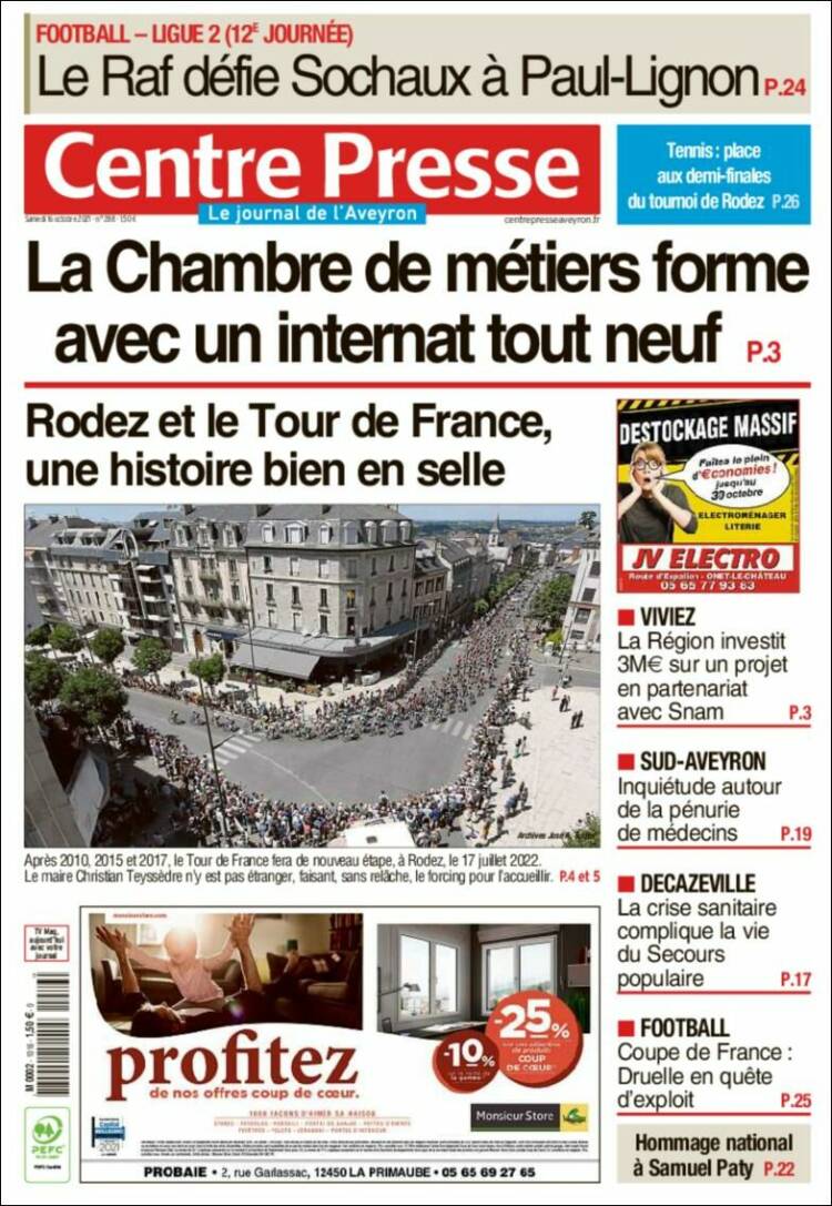 Portada de Centre Presse (Francia)