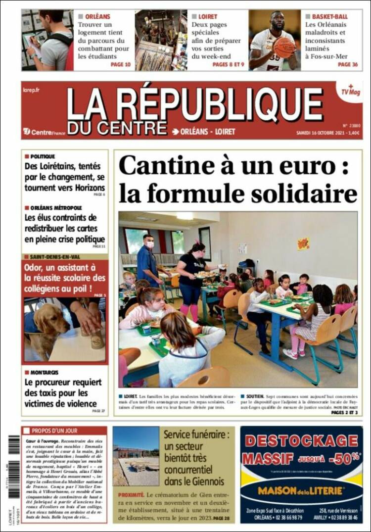 Portada de La République du Centre (Francia)