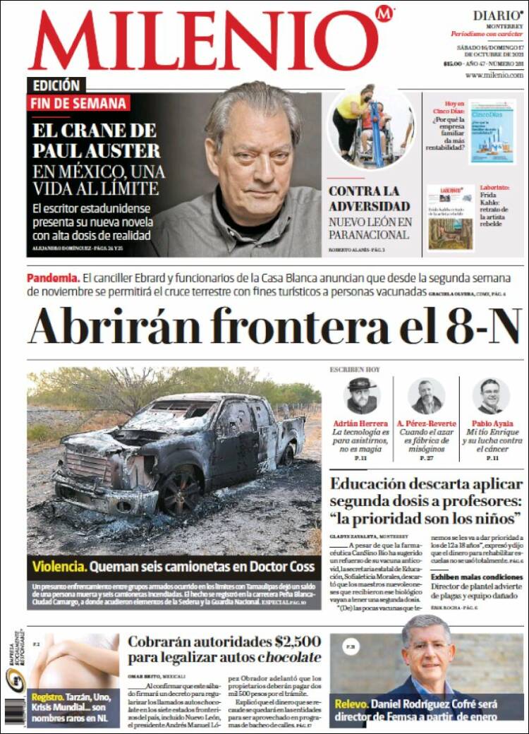 Portada de Milenio de Monterrey (M&eacute;xico)