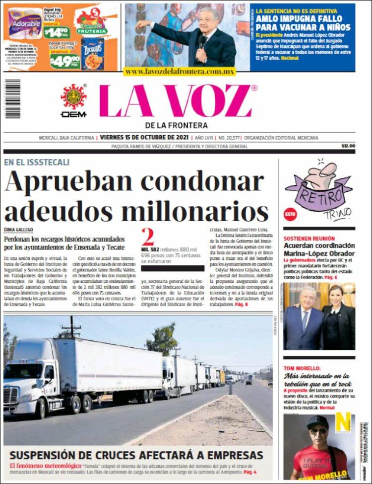 Portada de La Voz de la Frontera (M&eacute;xico)